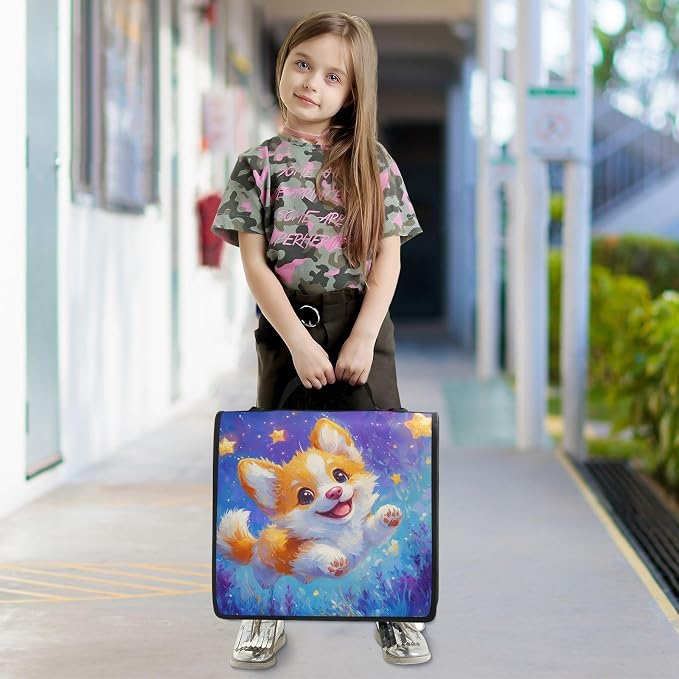 Corgi Dog Star Cartoon Zipper Binder Bag 3 Ring Binder with Shoulder Strap Zip Up 500 Sheets Capacity Multi Pockets for School Office Supplies