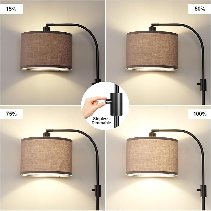 Nintiue Dimmable Black Floor Lamp, 1200 Lumens LED Edison Bulb Included, Arc Gold Floor Lamps for Living Room Modern Standing Lamp with Khaki Shade
