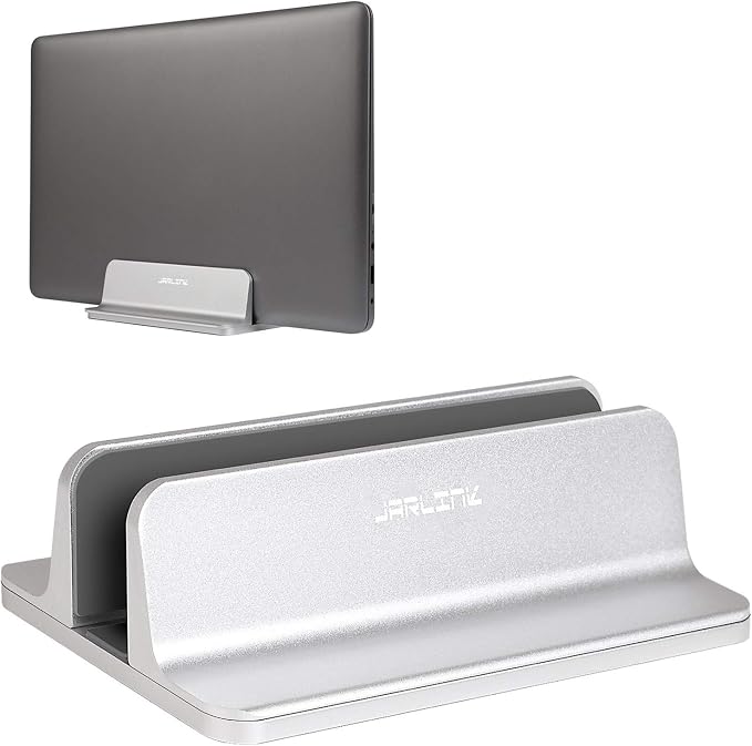 JARLINK Vertical Laptop Stand, Adjustable Aluminum Desktop Holder, Silver | Vertical Laptop Holder Fits up to 17.3" Notebooks, Space-saving Desktop Organizer for MacBook, Surface, Dell & Gaming Laptops