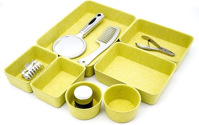 Drawer organizers tray Felt storage bins office Desk dividers Morandi Colors Shallow Box 7-Piece round (Linden green)