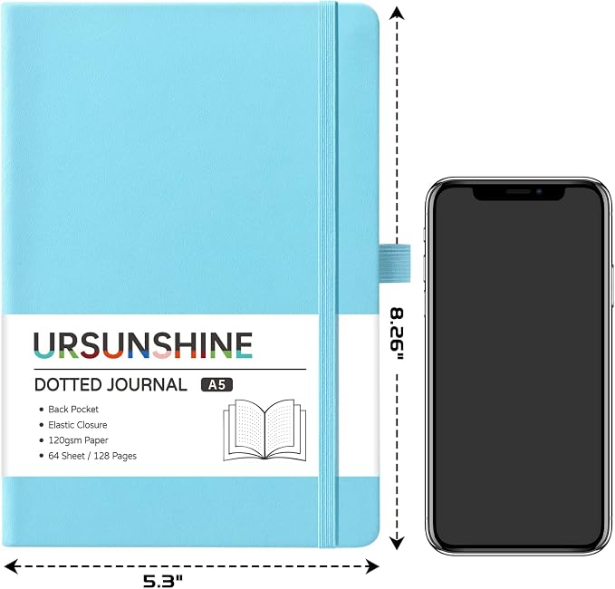 Dotted Journal/Notebook - Dot Grid Hard Cover Notebook, 5.3'' x 8.26''