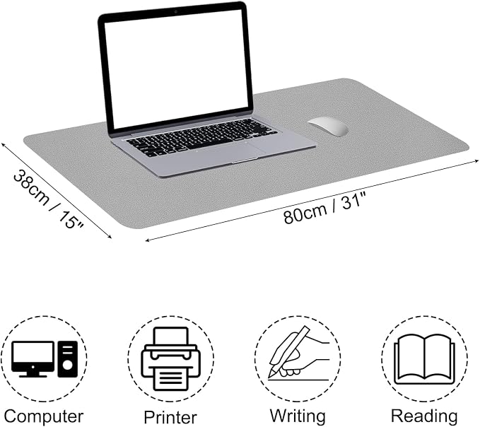 Patikil Desk Mat, 31"x15" Non-Slip Waterproof PU Leather Desk Pad Dual Sided Desktop Protector, Light Grey