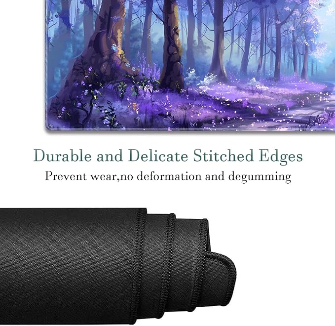 Extended Gaming Mouse Pad 31.5" x 11.8", with Edge Stitching, Non-Slip Rubber Base Keyboard Pad, Suitable for Work, Game, Office, Home and Coasters, Lavender Forest