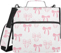 Bow Knot Pink Doodle Zipper Binder with Shoulder Strap Trapper Keeper 3 Ring Binder Organizer Large Capacity Multiple Compartments for School Office