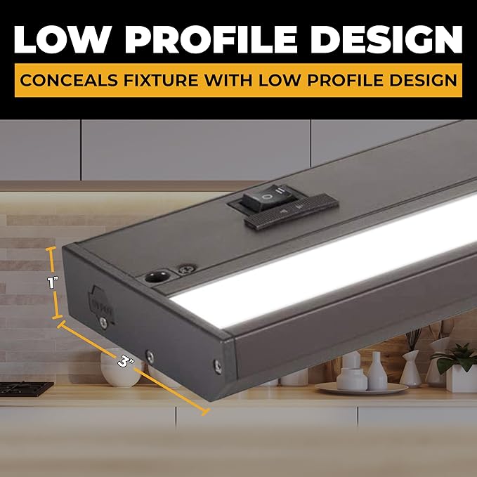 LED Under Cabinet Lighting Hardwired - 3CCT 9 Inch Bronze Finish - Undercabinet Lights for Kitchen - Linkable Undercounter Dimmable Plug in Light or Hard Wired - Under Counter Fixture Direct Wire