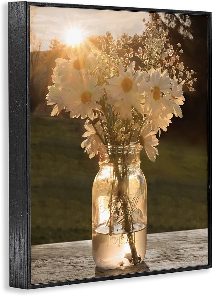 'Warm Meadow Daisies in Jar'| Framed Giclee Art | Stupell Industries | Black, 24 x 30 Inches, Easy to Hang and Sturdy, Made in USA, by Lori Deiter