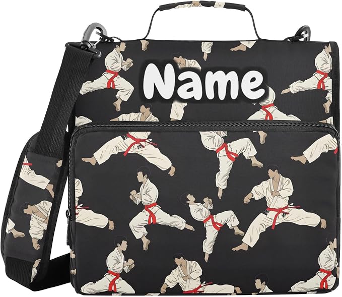 Custom Karate Black Background 3 Ring Binder Bag 1.5 inch Personalized Name Binder Organizer 500 Sheet Documents Storage for School Office