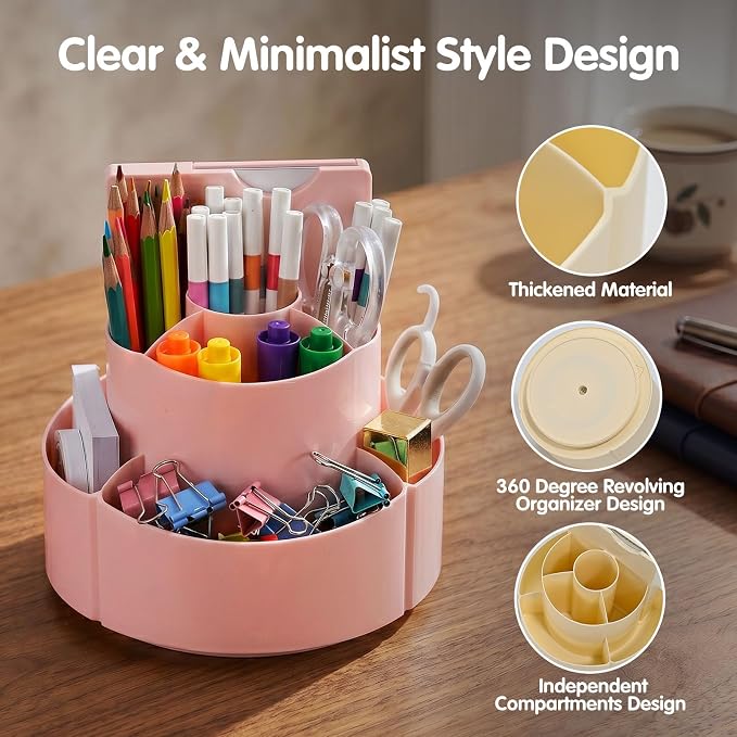 360 Rotating Pen Holder for Desk with Checklist Routine Chart Pencil Organizer To Do List Planning Board with Slider Pen Organizer with 7 Slots Desk Organizers and Accessories for Office School Home