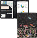Dreaweet Mushroom Print Padfolio Clipboard Folder Leather Portfolio Organizer Binder for Women,Cute Business Organizer Suitable for Interviews,Resumes,and Conference Documents