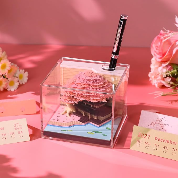 3D Time Piece Calendar, 2027 Desk Calendar With LED Light, 3d Tree Memo Pad Creative Desk Calendar, Christmas Gift for Colleague Friend, Desktop Decoration