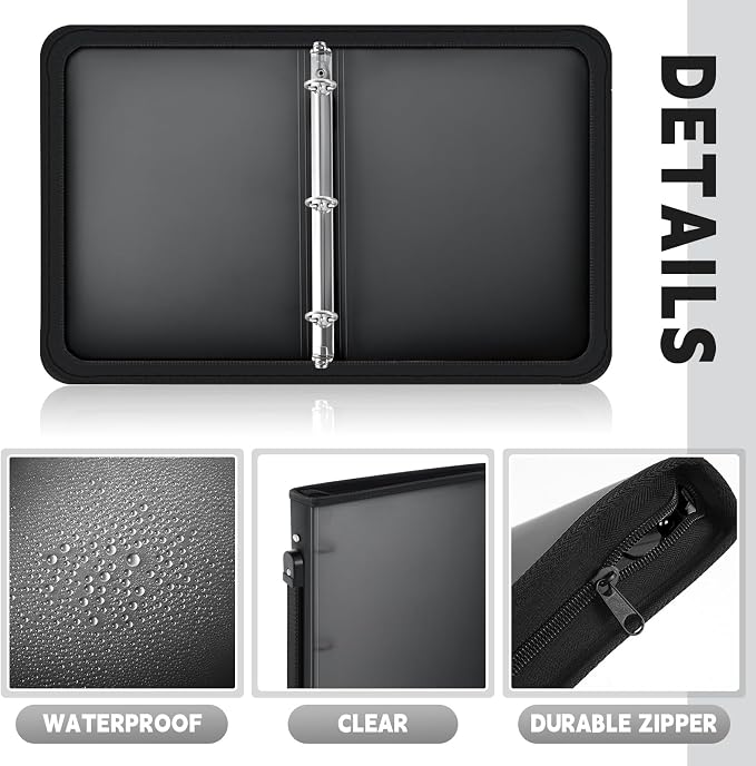 Teling 2 Pcs 2 Inch Zipper Binder 3 Ring Organizer, Black | Secure Zipper Closure, Refillable 3 Ring Design, Handle Carry, Fits Letter Size Papers for School, Office and Projects