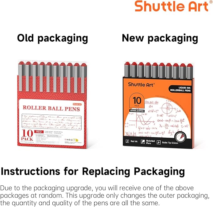 Shuttle Art Rollerball Pens, 10 Pack Red Liquid Ink Pens, 0.5mm Extra Fine Point, Quick Drying for Writing Journaling Taking Notes School Office