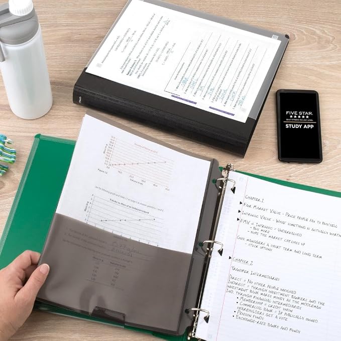 Five Star 3-Ring Binder + Study App, 6 Pack, 1 Inch Binder with D Rings and Customizable Clear View Cover, 225 Sheet Capacity, Assorted Colors (261440-23)