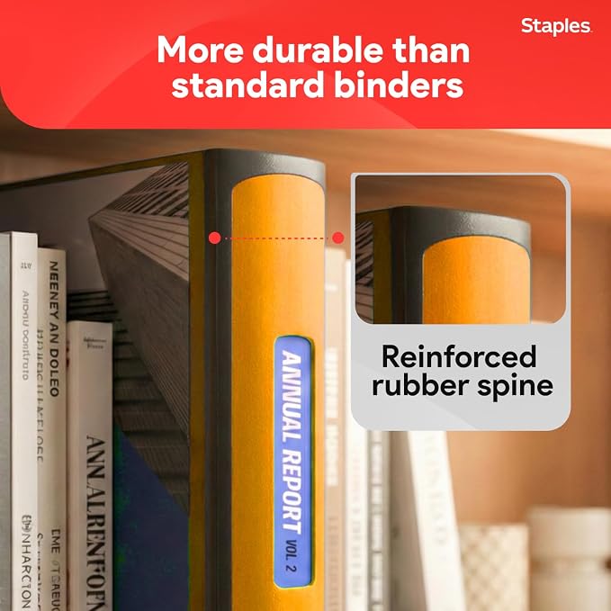 Staples 3 Inch D-Ring Heavy-Duty View Binder, Orange, Holds 600 Sheets | Reinforced 3-ring construction for school and office document storage.