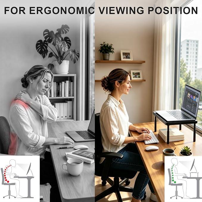 WALI Dual Monitor Riser for Desk, Adjustable Laptop Riser, up to 44 lbs | Computer Monitor Stand with Airflow Vents, Fits Monitors, Notebook, Printers, for Home, Office, School (PTT001‑2), 2 Pack