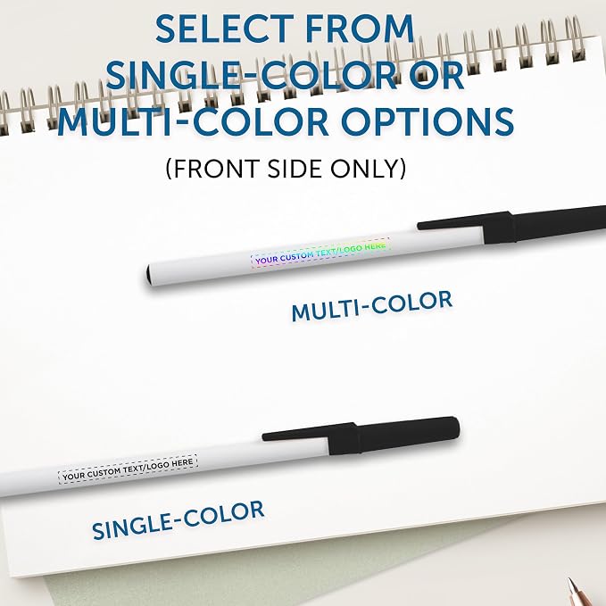 DISCOUNT PROMOS Custom Value Stick Pens Set of 100, Personalized Bulk Pack - Black Ink, Great for Office, School, Business, Tradeshows, Events - Black