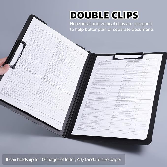 FRETONBA Clipboard Folder, 2 Pcs A4 Foldable Clipboard with Horizontal and Vertical Double Metal Clips, 360 Degree Foldable Binder Clipboards with Pen Holder, File Cover Work Folder Clipboards, Red