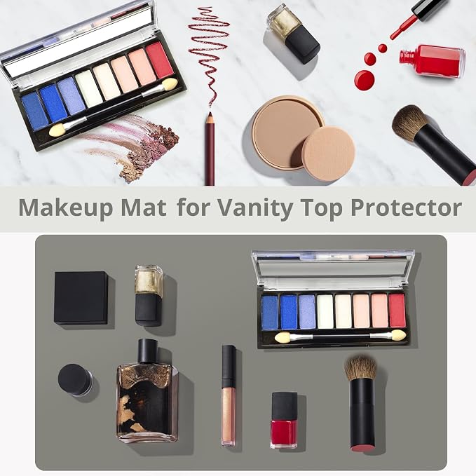 LovePads Makeup Mat for Vanity, 17" x 28" PVC Desk Mat & Dresser Cover Top | Waterproof Desk Protector, Vanity and Desk Accessories; Wipes Clean, Ideal for Writing, Nail Art, Craft Table, Dark Grey+Grey