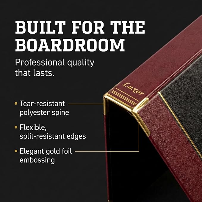 Performore 4 Pack of Professional Luxor 3 Ring Binder 1.5 Inch Locking Slant Angle D-Rings, Maroon Turned Edge Flat, Durable Heavy Duty Presentation Folder Binder for Documents Paper Files Projects