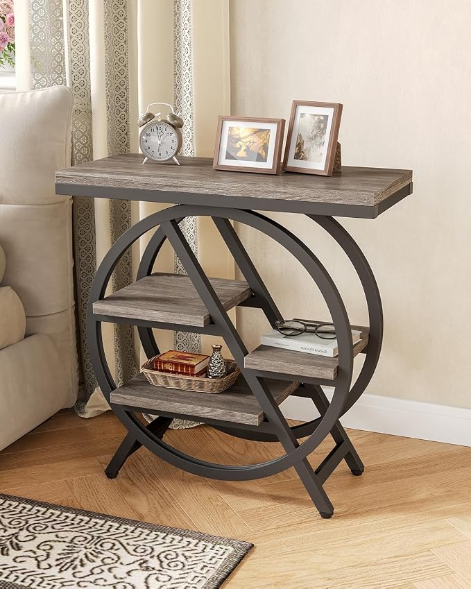 Little Tree End Table, Narrow Side Table with 4-Tier Large Storage Space | Modern Bedside Table for Living Room, Home Office, Bedroom, Grey