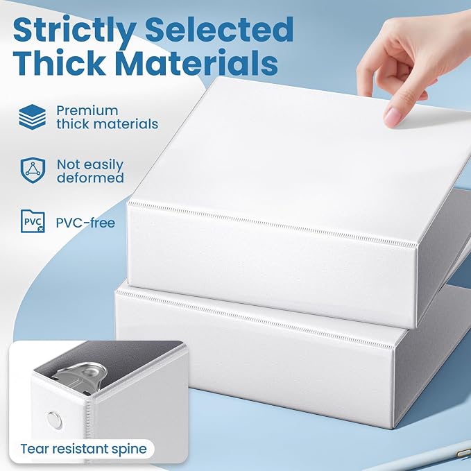 SUNEE 3 Inch Binders 3 Ring 4 Pack, PVC-Free Clear View Large Binders 3" (Fits 8.5x11 Inches) for School, Office & Home Use, White