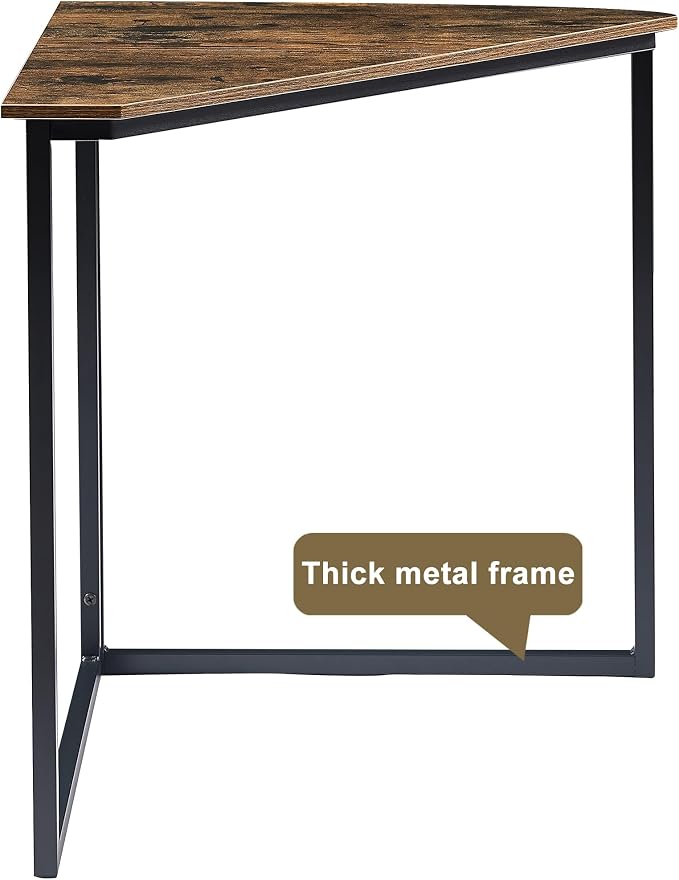 VECELO Corner Desk,Office Tables for Living Room for Small Space Triangle Computer Desk with Steel Frame Corner Shelves with Metal Frame Writing Desk for Workstation Retro Brown 33.1"