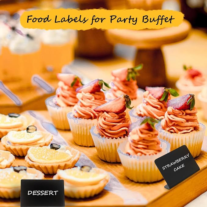 Pintuson 40 Pack Mini Chalkboard Signs for Food, Food Labels for Party Buffet, Reusable Table Signs, Food Tags, Catering Supplies Buffet Display, Place Cards, Easy to Write and Wipe
