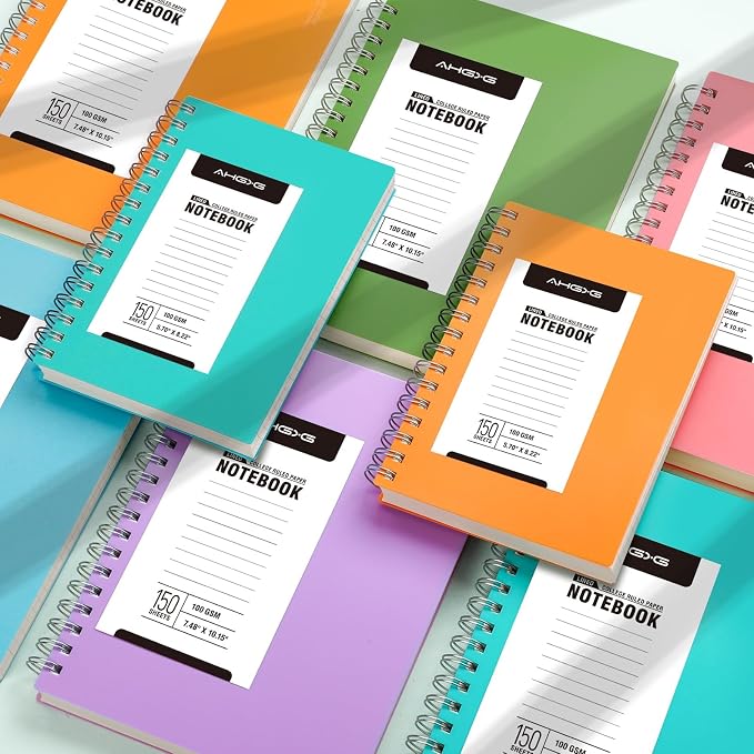 AHGXG Spiral Notebook College Ruled - Large Spiral Journal Notebook B5 7.48" × 10.15", 300 Pages, 100GSM Thick Paper, Plastic Hardcover, for Work Office School Writing Notes,Pink