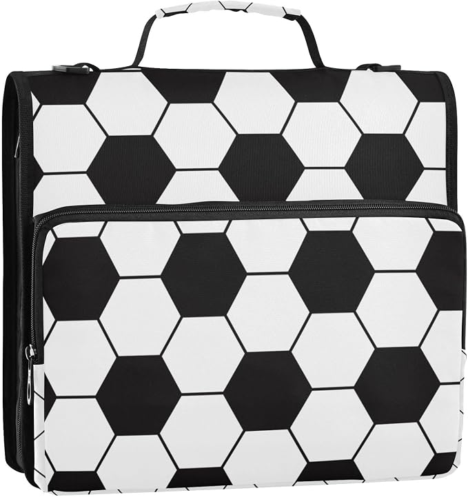 Soccer Ball Binder Bag 3 Ring Zipper with Handle Shoulder Strap | for School Work Office Organizer Storage Case