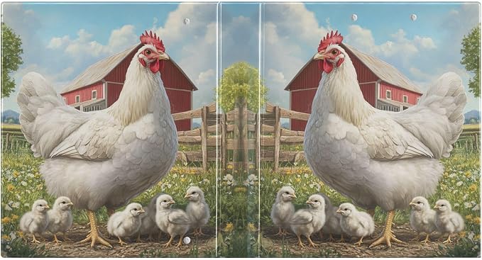 White Hen with Chicken Binder 1.5 Inch Binder with Clipboard&Pockets, Barn Farm Animal Hardcover Binders 3 Ring, Heavy Duty Large File Folder for Office School Supplies-Holds 200 Sheets, 2 PC