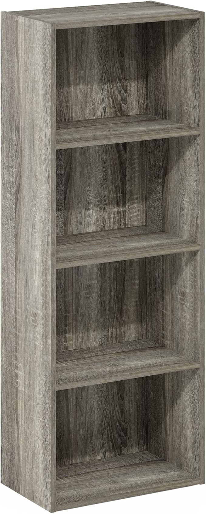 Furinno LUDER 4-Tier Book Shelf, Open Shelves Bookshelf, French Oak | 9 x 15.6 x 41.7, Closed Back, Modern Bookcase, for Living Room, Bedroom, Home Office