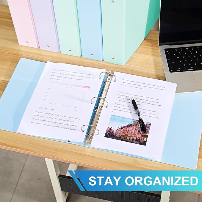 2'' 3-Ring-Binder with Pockets, 450 Sheets Capacity, 2 inch Binders fits 11" x 8.5" US Letter Size, Assorted 4 Pastel Colors - Ideal for School, Office, and Home Use (2 inch)