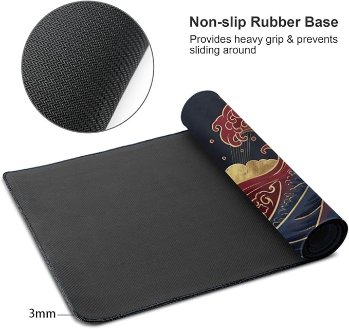 Japanese Great Wave Mouse Pad XL-Extended Gaming Desk Mat (31.5 x 15.7 in) | Black and Gold Ukiyo-e Art Mousepad with Anti-Slip Rubber Base, Waterproof Keyboard Mat for Office, Home & Esports