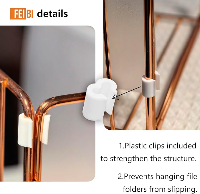 Foldable Rose Gold Hanging File Folder Organizer for Letter Size Files