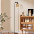 Ziisee Floor Lamps for Living Room - Standing Lamp with Amber Glass Shade, Modern Floor Lamp with LED Bulbs, Industrial Floor Lamp for Bedroom, Black Tall Lamp for Office(Light Bulb Included)
