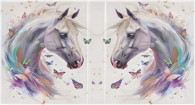3 Ring Binder White Horse Butterflies 1.5" Round Ring Binders View Binder with 200 Sheet for Kids School Supplies Women Men Office, 1 Pack