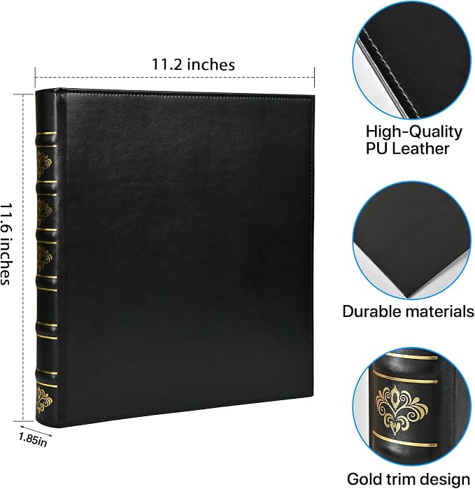 LETVPVOW Vintage Hardback 3 Ring Binder 1 Inch, Professional Leather Binder 3 Ring, Three Ring Binders Fits 8.5" x 11", D Ring Binders for Photo Album, Home, School and Office Supplies- Black