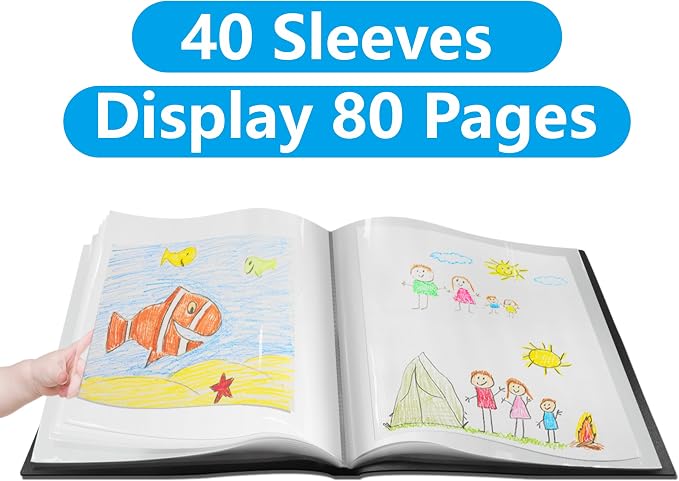 Presentation Book 40 Clear Pockets Sleeves Protectors Art Portfolio Clear Book for Artwork, Report Sheet, Letter(Can Accommodate 14 X 11inch)