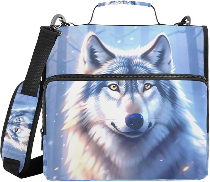 Wolf Winter 3 Ring Binder Bag 1.5 inch Binder Organizer with Zipper Shoulder Strap 500 Sheet Documents Storage for School Office