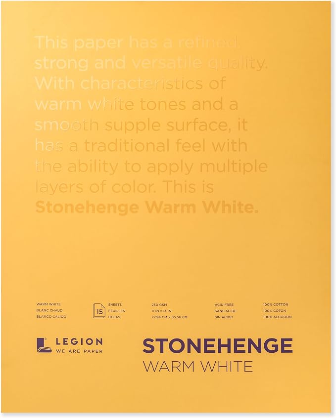 Stonehenge 100% Cotton Medium Weight Pad, Warm White, 11 x 14 inches, 250gsm, 15 Sheets for Dry Media