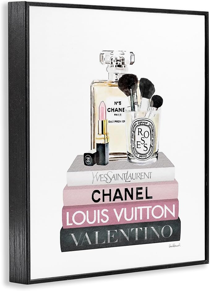 Cosmetics on Bookshelf Glam, 11 x 14 Inch Framed Giclée Print | Stupell Industries · By Amanda Greenwood · Ready to hang · Chic gift for fashion lovers · Made in USA
