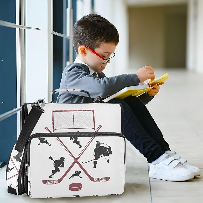3 D-Ring Zipper Binder Bag, Hockey Player Sport Game Removable Binder with Zipper Case Hold 300+ Sheets& 13 Inch Laptop for School Office Supplies Organizer
