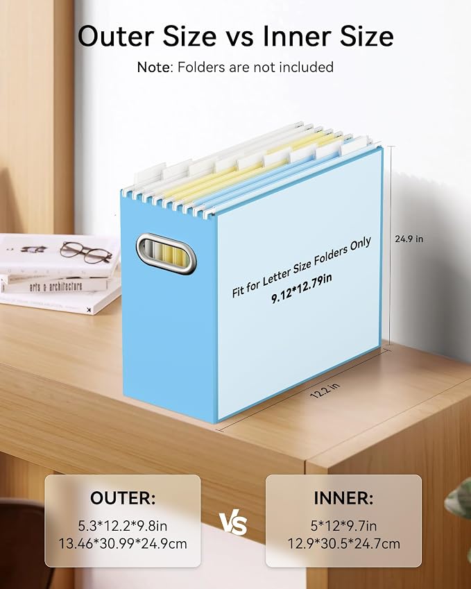 Oterri 4 Pack Blue File Organizer, Small Storage Box and 25 Pack Hanging File Folders