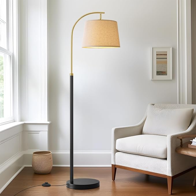 G-SAFAVA Floor Lamps for Living Room Bedroom, 62.5" Mid Century Modern Lamp Gold Standing Tall Arc Lamps with Foot Switch, Floor Lamps for Nursery Office Decor Corner Reading Room Light