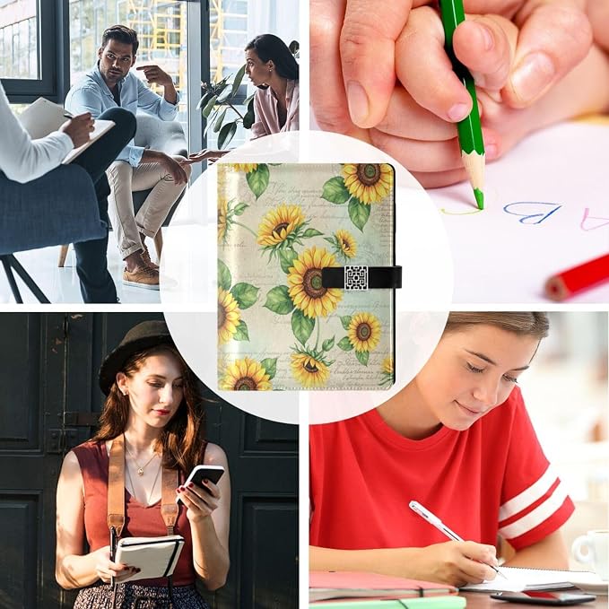 Sunflower Pattern PU Leather Notebook A5 Binder 6 Ring Refillable Journal with Magnetic Buckle Closure Loose Leaf Travel Office Planner Budget Binder Notepad Portfolio,
