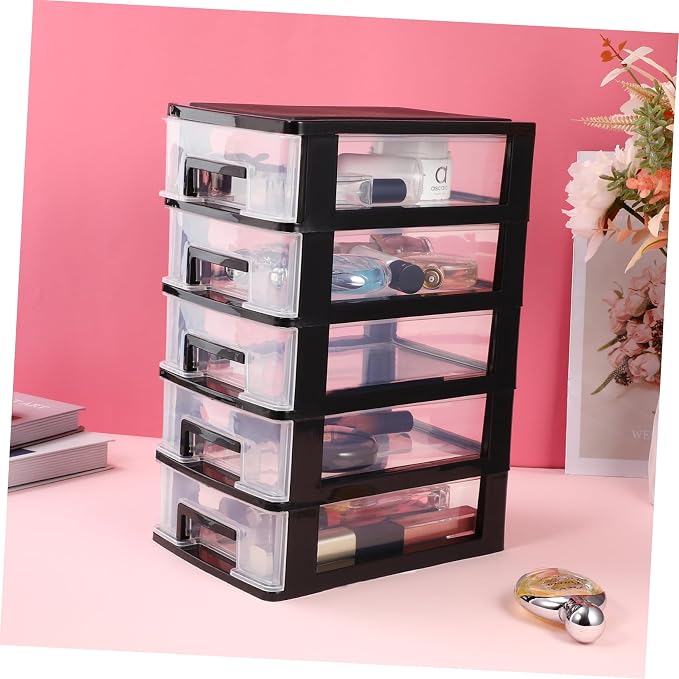5-Tier Plastic Drawer Storage Cabinet Portable Organizer for Office Desk Study Room Desktop Supplies 12.40X8.66X5.98 Inches
