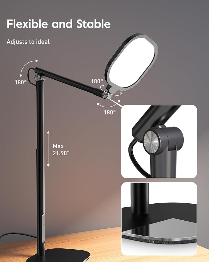 Tall LED Desk Lamps Home Office, Edge-Lit Eye-Care, 50 Light Modes | 40", Dimmable & Flexible, CRI>97.8, Memory and Timer Func, Stable Metal Base, Desk Lights for Home Office, Video Calls, Task