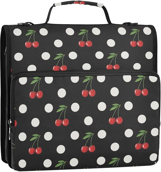 Cute Cherry Dots Pattern 3 Ring Binder Bag 1.5 inch Binder Organizer with Zipper Shoulder Strap 500 Sheet Documents Storage for School Office