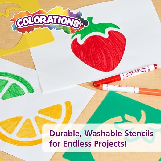 Colorations Fruit & Vegetable Shapes Stencils for Kids, 8" Sq., Set of 12 | Ages 3+, PreK+, Jumbo, Sturdy, Washable, Paint, Draw, Spray, Classroom, Arts & Crafts,, Educational