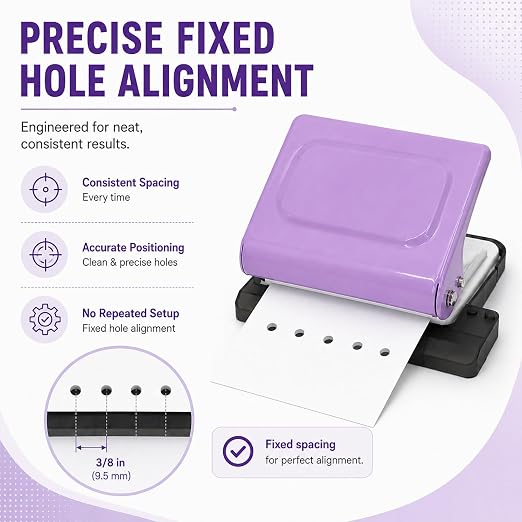 10 Hole Punch Binding Machine Kit for Planner (Purple) with 10 Multi-Color Spiral Coils, Adjustable A4 A5 B5 Paper Puncher, DIY Notebook Scrapbook Maker for Home Office School Organization